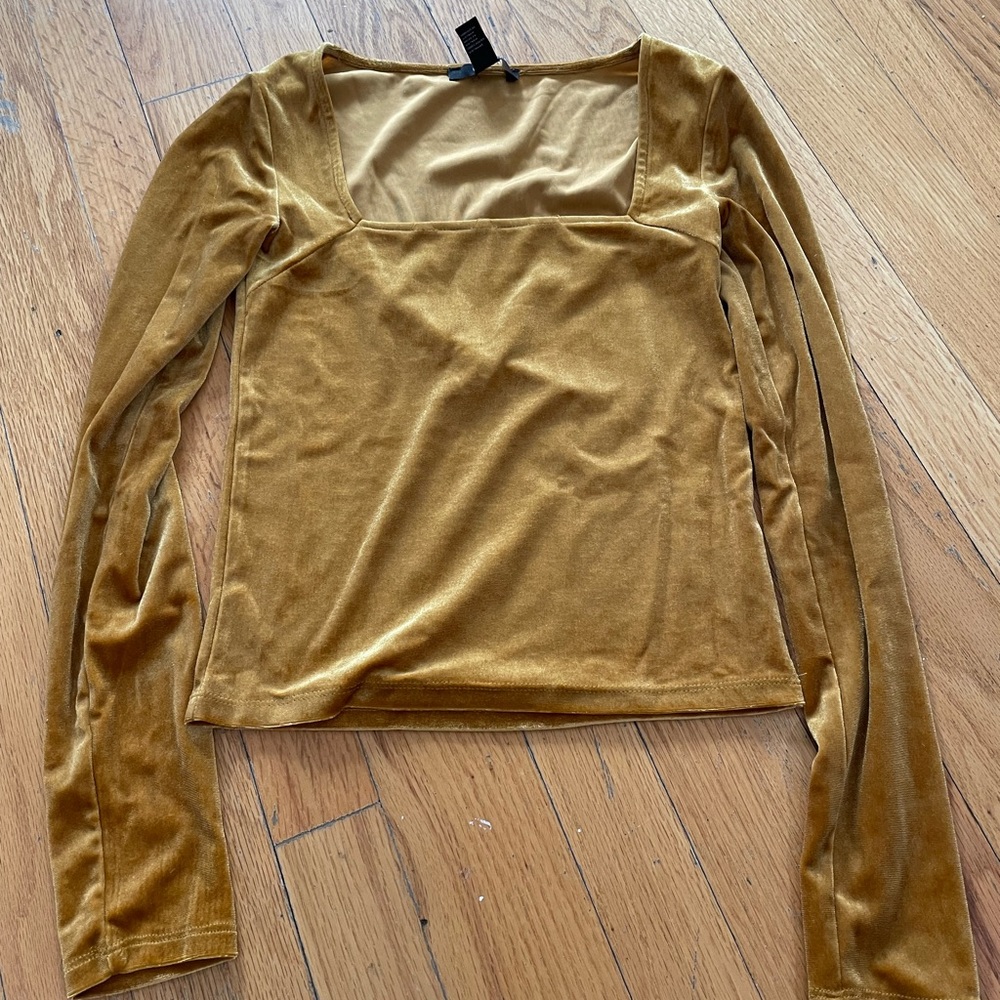 Yellow velvet square neck crop top
